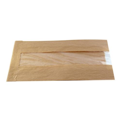 PacknWood 210SACKPLA32, 12-inch Paper Kraft Sandwich Bag with Compostable Window, 500/CS