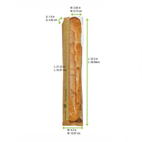 PacknWood 210SACKPLA56, 22-inch Paper Kraft Sandwich Bag with Compostable Window, 500/CS