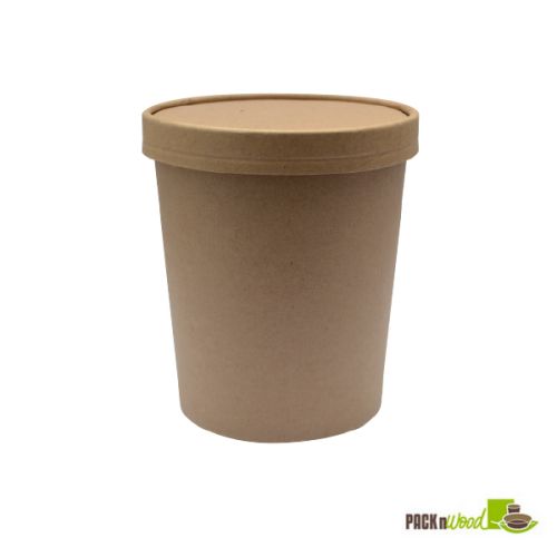 Recyclable Kraft Paper Soup Cup with Vented Paper Lid Com SafePro Eco SB50 8 Oz 