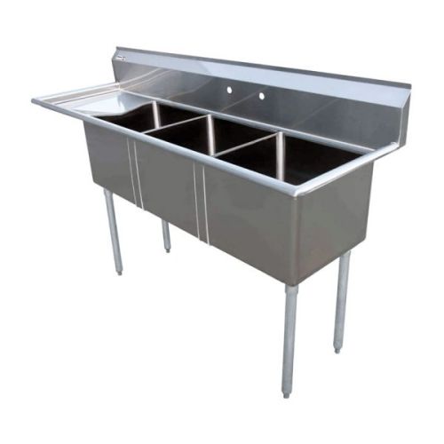 Omcan 22115, 18x18x11-inch 3-Compartment Stainless Steel Sink with Left Drain Board
