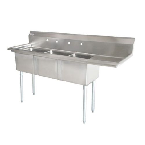 Omcan 25272, 18x21x14-inch 3-Compartment Stainless Steel Sink with Right Drain Board