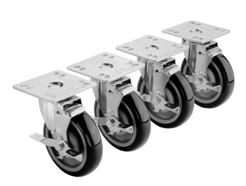 KROWNE 28-107S, 4x4-Inch Plate Casters with 5-Inch Wheels, 4-Piece Set