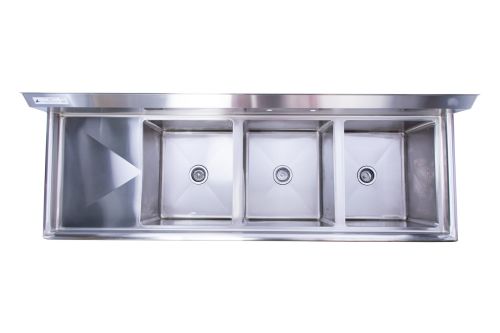 KCS 2S-1821-3L, 18x21-Inch 3-Compartment Stainless Steel Sink with Left Drainboard