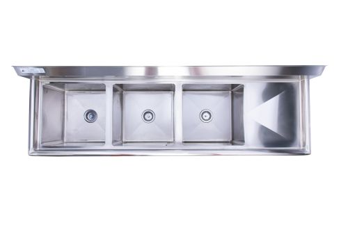 KCS 2S-1821-3R, 18x21-Inch 3-Compartment Stainless Steel Sink with Right Drainboard