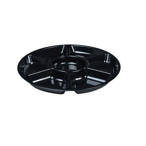 Fineline Settings D14070-BK, 14-Inch 7-Compartment Platter Pleasers Black Plastic Round Trays, 25/CS