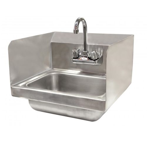 Omcan 37867, 14x10x6-inch Stainless Steel Wall Mounted Hand Sink with Faucet and Side Splashes