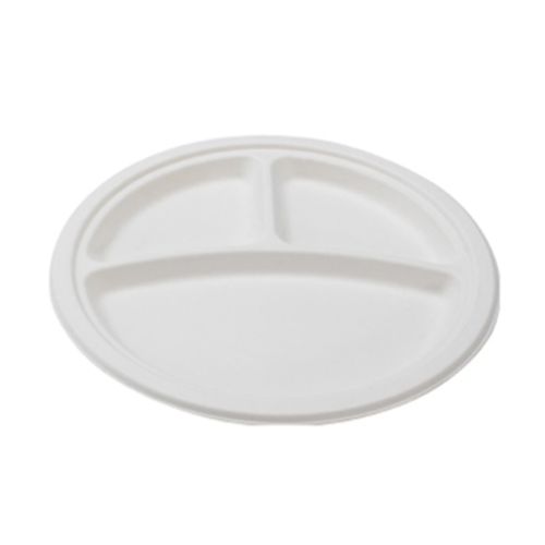 Fineline Settings 42RP09S3, 9-inch 3-Compartment Conserveware Bagasse Round Plate, 500/CS