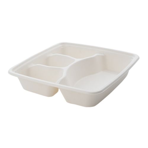 Fineline Settings 42ST9S4, 9-inch 4-Compartment Conserveware Bagasse Square Tray, 200/CS