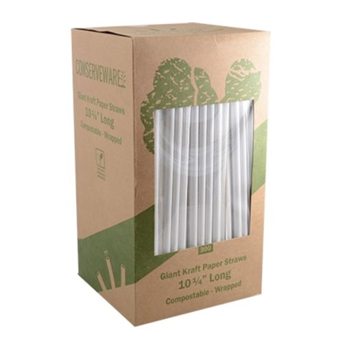 Fineline Settings 42STRLW.KR, 10.25-inch Conserveware Craft Paper Giant Straws, Compostable, Wrapped, 1200/CS (Discontinued)