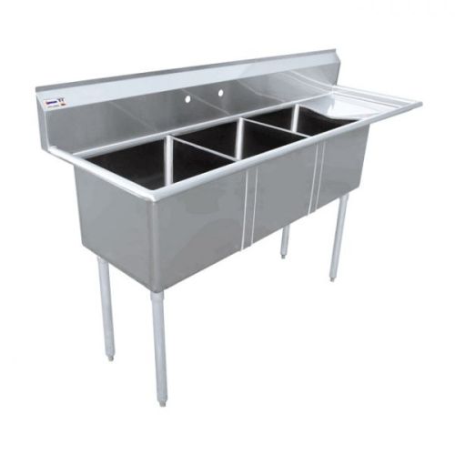 Omcan 43766, 18x18x11-inch 3-Compartment Stainless Steel Sink with Right Drain Board