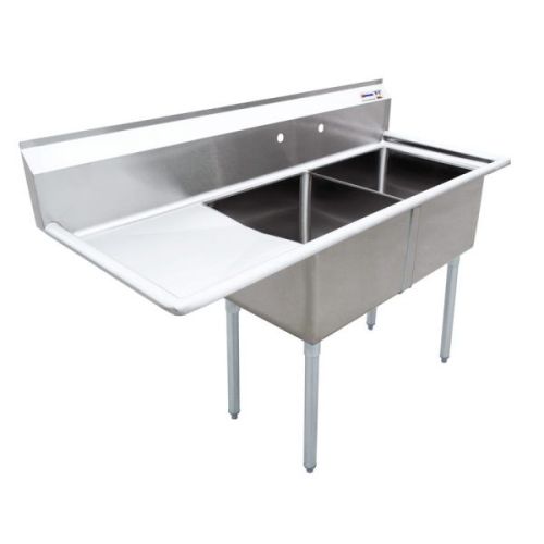 Omcan 43768, 18x18x11-inch 2-Compartment Sink with Left Drain Board