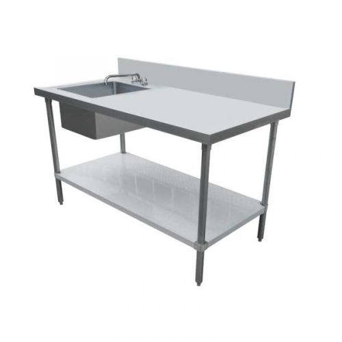 Omcan 44301, 24x72-inch Stainless Steel Work Table with Left Sink and 6-inch Backsplash