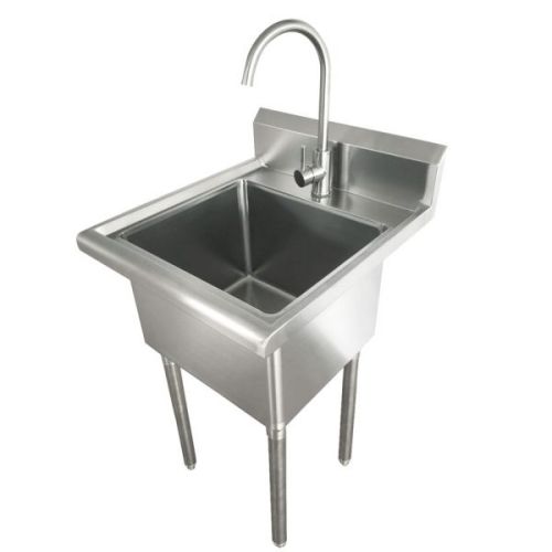 Omcan 44593, 18x16x13-inch Stainless Steel Laundry Sink with Faucet and Drain Basket