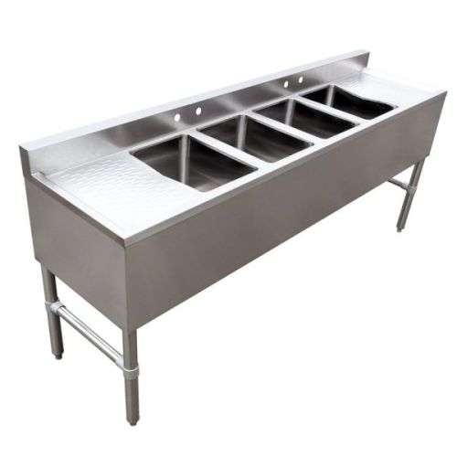 Omcan 44603, 10x14x10-inch 4-Compartment Stainless Steel Underbar Sink with Left and Right Drain Boards