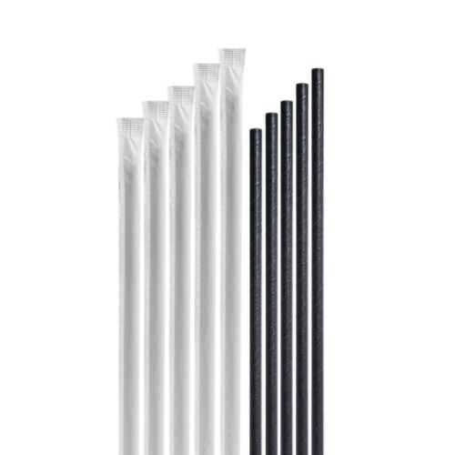 EcoChoice 485WPJ7BK, 7.75-Inch Jumbo Black Individually Wrapped Paper Straw, 3200/CS