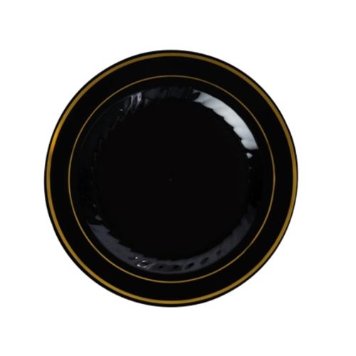 Fineline Settings 506-BKG, 6-inch Silver Splendor Black Plate with Golden Rim, 150/CS