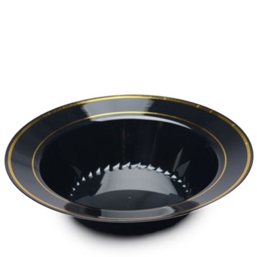 Fineline Settings 512-BKG, 12 Oz Silver Splendor Black Soup Bowl with Golden Rim, 150/CS