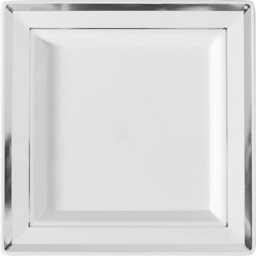 Fineline Settings 5510-WH, 10-inch Silver Splendor Square Bone Salad Plate with Silver Trim, 120/CS