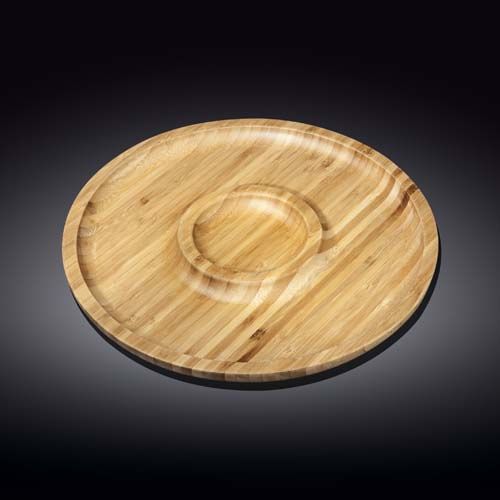 Wilmax WL-771047/A 10-Inch Round 2-Section Food Serving Bamboo Platter, 36/CS