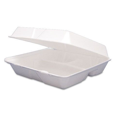 SafePro FC883, 8x8x3-Inch Performer White Three Compartment Foam Container with a Removable Hinged Lid, 200/CS