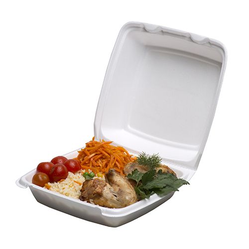Dart 85HT1R, 8x8x3-Inch Performer White Single Compartment Foam Container with a Removable Hinged Lid, 200/CS