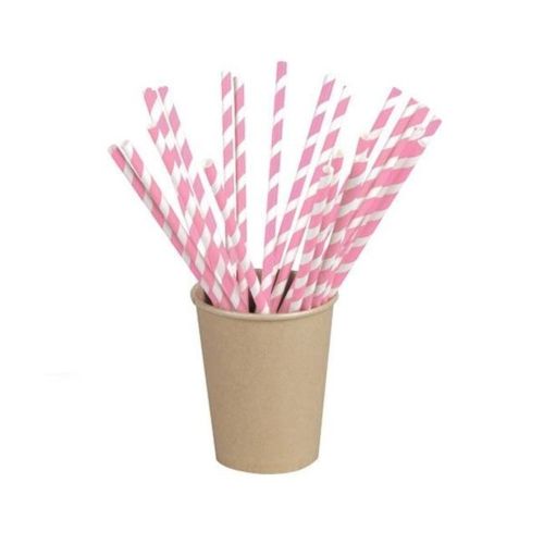 PacknWood 8NPCHP19PK1, 7.75-inch Unwrapped Pink & White Striped Paper Straws, 300/CS
