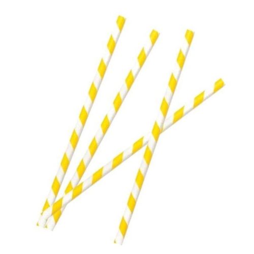 PacknWood 8NPCHP19Y1, 7.75-inch Unwrapped Yellow & White Striped Paper Straws, 300/CS