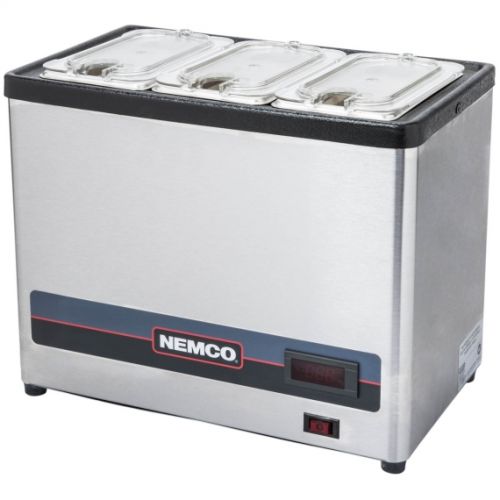 Nemco 9020-3, 3-Compartment Countertop Cold Condiment Chiller with Pans and Lids, 120V (Discontinued)