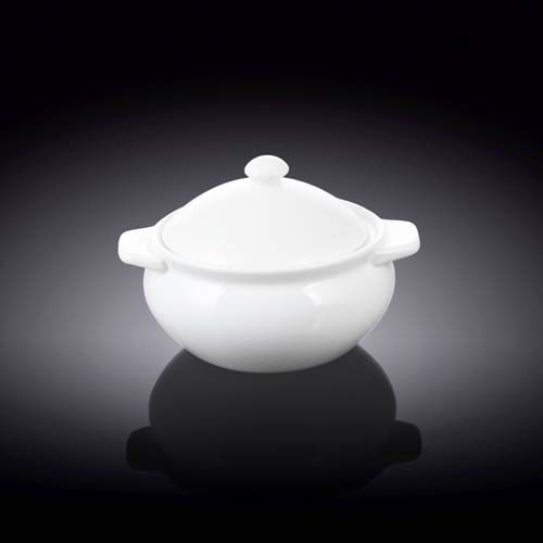 Wilmax WL-997001/A 15 Oz White Porcelain Baking Pot with Lid, 36/CS