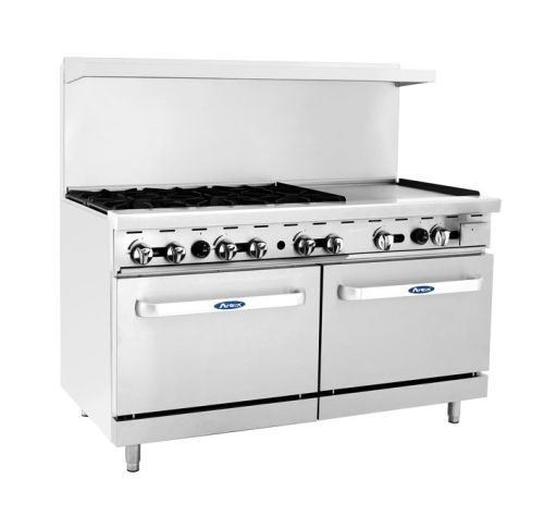 Atosa CookRite AGR-6B24G, 60-Inch 6 Burners Heavy Duty Gas Range with 24-Inch Right Griddle and 2 26.5-Inch Ovens