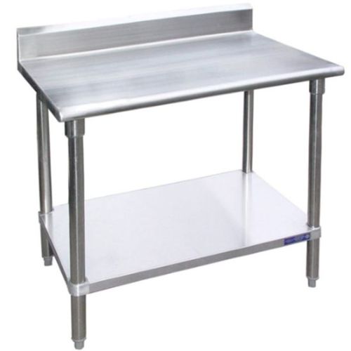 L&J B5SS1436-CB 14x36-inch Stainless Steel Work Table with Backsplash and Cross-Bar