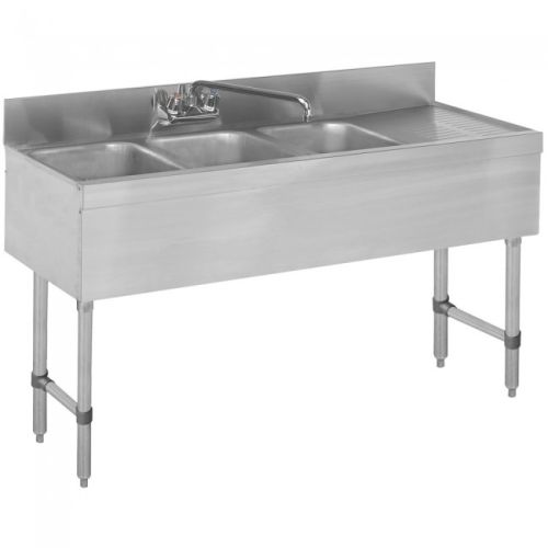 L&J BAR1014-3R, 3-Compartment Bar Sink with Right Drainboard