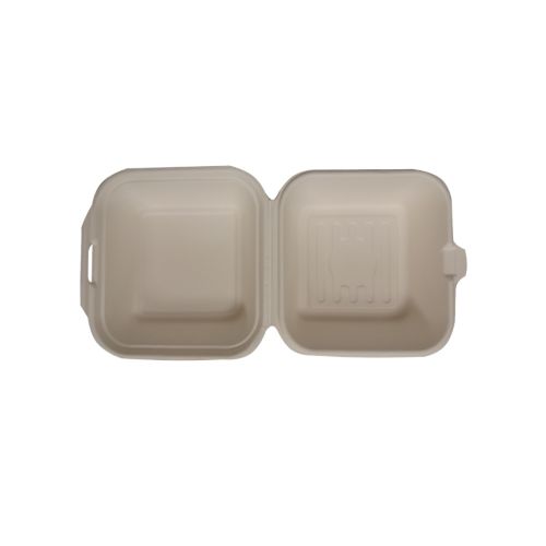 SafePro BC661PF, 6x6-Inch PFAS-Free Bagasse Take Out Container with Hinged Lid 500/CS (Discontinued)