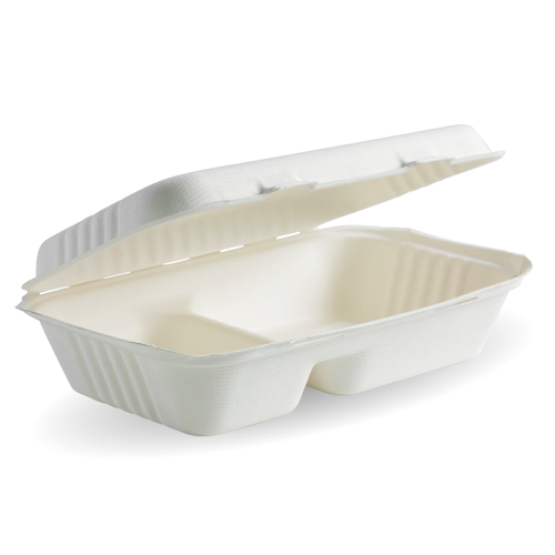 SafePro BC962, 9x6x3-Inch 2-Compartment Bagasse Hinged Take Out Container, 200/CS