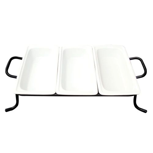 C.A.C. BF-G313, 12.75-Inch Porcelain Pan with 2 Divider Bars and Rack, 4-Set/CS