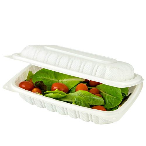 SafePro Eco BG96 9x6-inch White Square Microwavable PP Container w/Hinged Lid, 120/CS