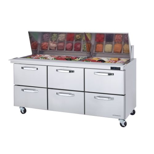 Blue Air BLMT72-D6-HC, 72-inch 6 Drawers Refrigerated Mega Top Sandwich Prep Table, 20 Cu. Ft.