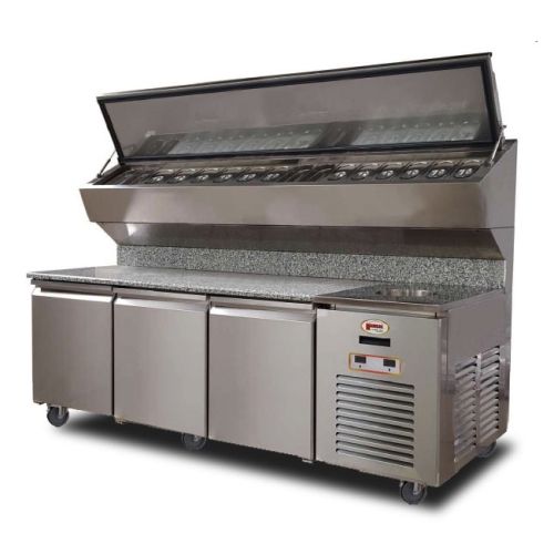 Marsal BM72S, 72-Inch Refrigerated Stainless Steel Pizza Prep Table with Granite Work Surface