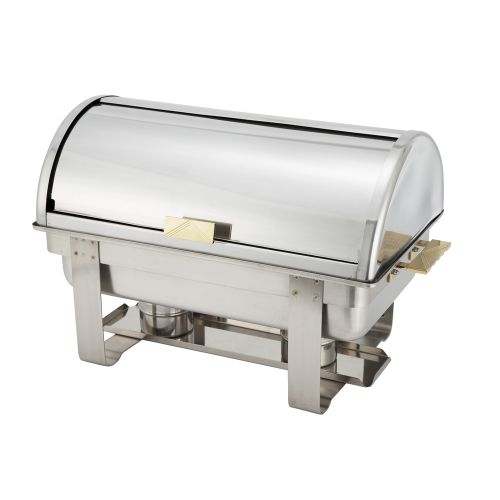 Winco C-5080, 8-Quart Dallas Gold-Accented Stainless Steel Chafer with Roll Top