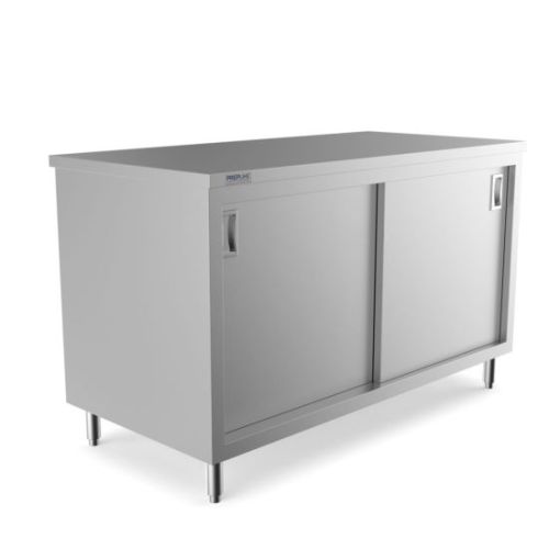 Prepline PC-3060, 30x60-Inch Stainless Steel Enclosed Base Work Table w/ Sliding Doors and Adjustable Shelf, NSF