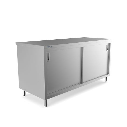 Prepline PC-3072, 30x72-Inch Stainless Steel Enclosed Base Work Table with Sliding Doors and Adjustable Shelf, NSF