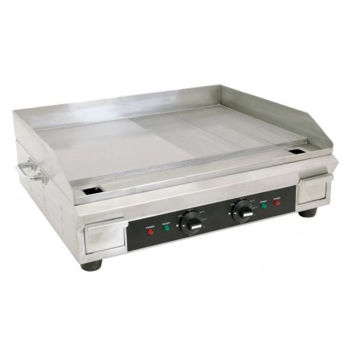 Omcan CE-CN-0610-FR, 24-inch Countertop Stainless Steel Electric Griddle with Half-Smooth Surface, 3600W