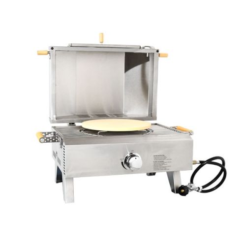 Omcan CE-CN-0748, 28-inch Countertop Stainless Steel Propane Pizza Oven with Foldable Legs, 12,000 BTU