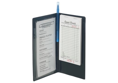 Winco CHK-3K, 9.25x4.5-Inch Black Server Book with Clear Sleeve, EA