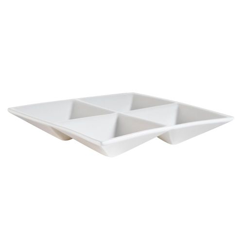 C.A.C. CMP-A7, 6.5-Inch White Porcelain 4 Section Square Dish, 2 DZ/CS
