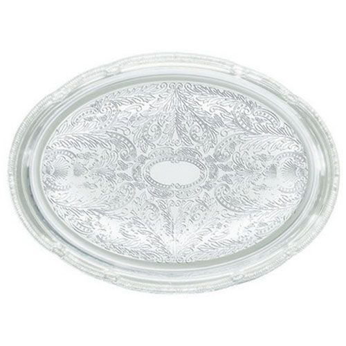 Winco CMT-1014, 15x10.5-Inch Chrome Plated Oval Serving Tray with Engraved Edge