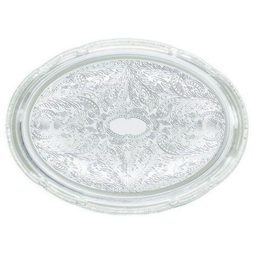 Winco CMT-1318, 18.75x13-Inch Chrome Plated Oval Serving Tray with Engraved Edge