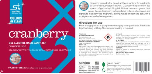 SANTEC Cranberry 4/CS 1-Gallon Gel Hand Sanitizer, 62% Ethanol Alcohol, 428904/CR