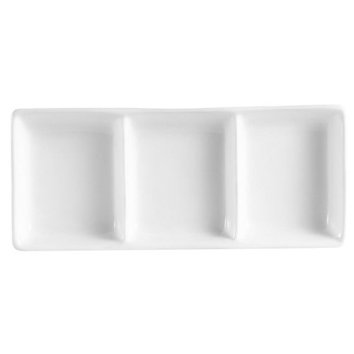 C.A.C. CN-D3, 2 Oz 7.5-Inch White Porcelain 3 Compartment Dish, 3 DZ/CS