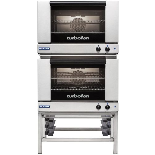 Moffat E27M3-2, Turbofan Double Deck Full Size Convection Oven with Mechanical Controls and Stainless Steel Stand, 208V, 8.4 kW